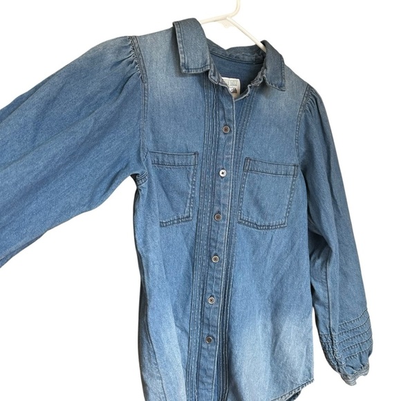 American Eagle Outfitters Denim Button Up Chambray Puff Sleeve 100% Cotton XS - Picture 2 of 7